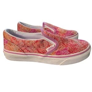 Vans Kids Slip On‎ Rose Print Sneakers Size 3 US Toddler Shoes Pink Orange